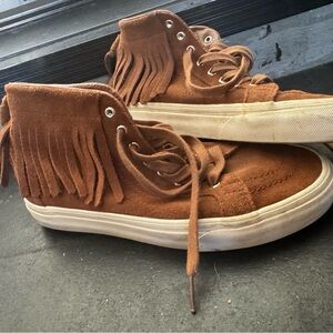 Suede vans high tops with fringe